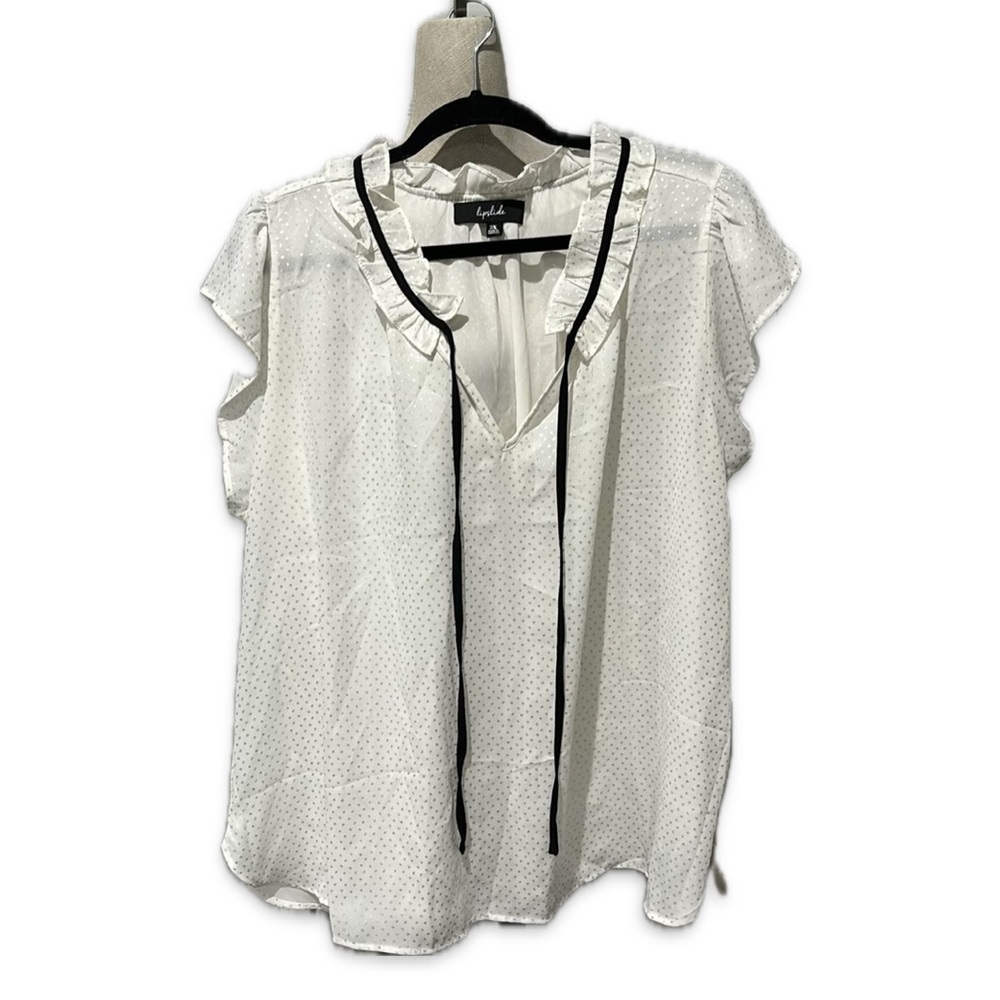 Lipslide Blouse Top Size 3X White Polka Dot Ruffle Sleeve Casual